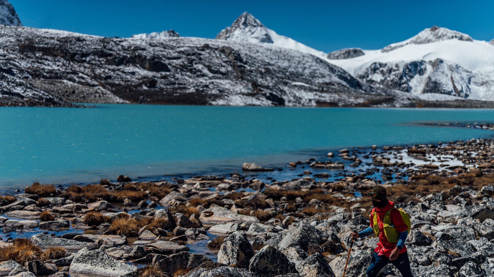 Snowman Trek trail through high Himalayan pass in Bhutan